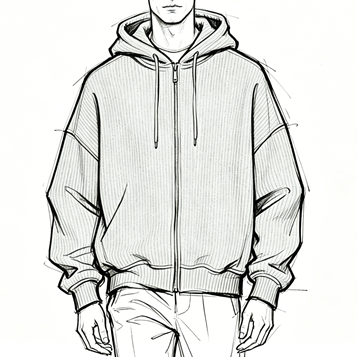 French rib zip-up hoodie