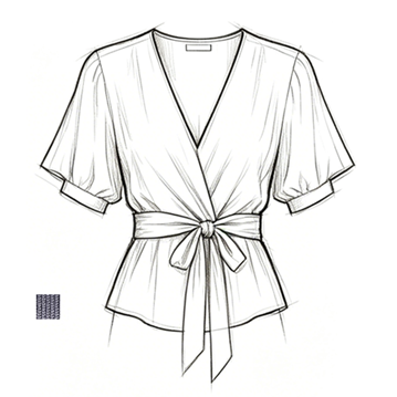 Jersey Wrap Front Tie Waist Blouse
