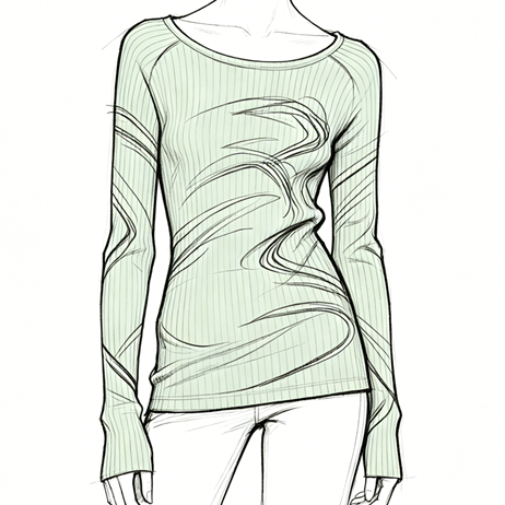 Rib long sleeve printed top