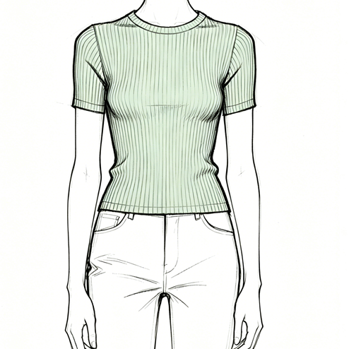 Rib crew neck short sleeve top