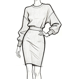 Rib long sleeve knit dress