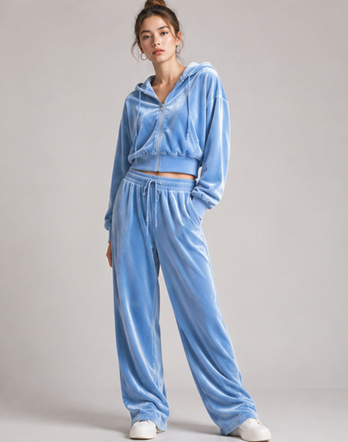 Women’s Cropped Velour Zip Hoodie Set