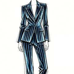 Stripe velour tailored suit set