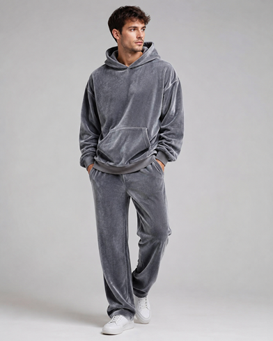 Men’s Oversized Velour Hoodie and Pants Set