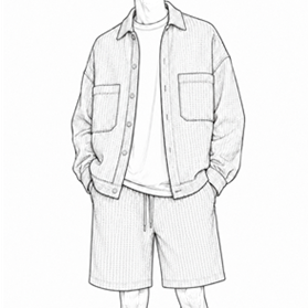 Men’s Waffle Shirt Jacket and Shorts Set