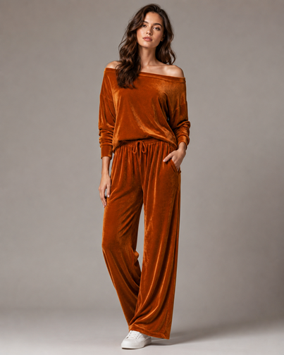 Women’s Off-Shoulder Velour Top and Pants